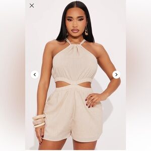 Luna Linen Romper - Oatmeal